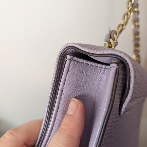 Anne Klein Lavender Textured Crossbody Bag Gold Chain Medallion - Picture 10 of 14